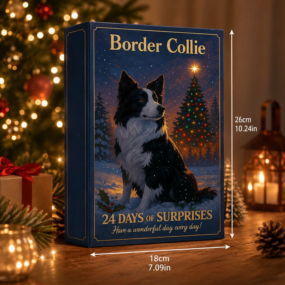 Kalendarz adwentowy z 24 okienkami i motywami border collie | Aventaria