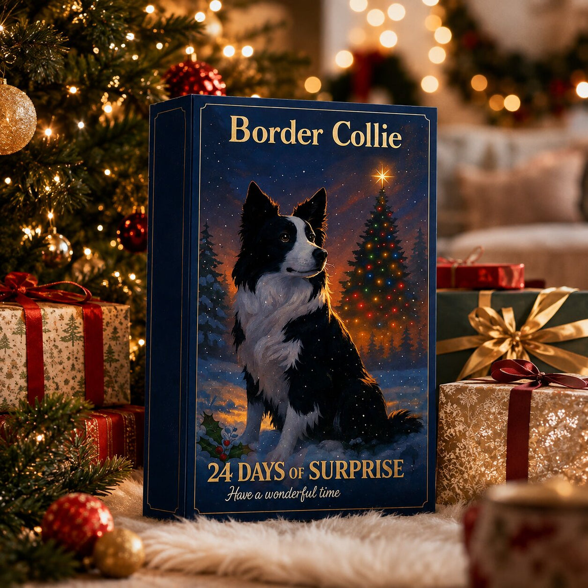 Kalendarz adwentowy z 24 okienkami i motywami border collie | Aventaria