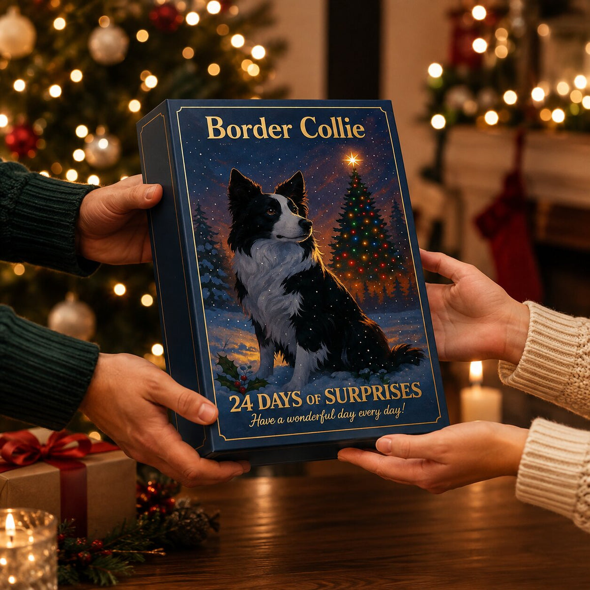 Kalendarz adwentowy z 24 okienkami i motywami border collie | Aventaria