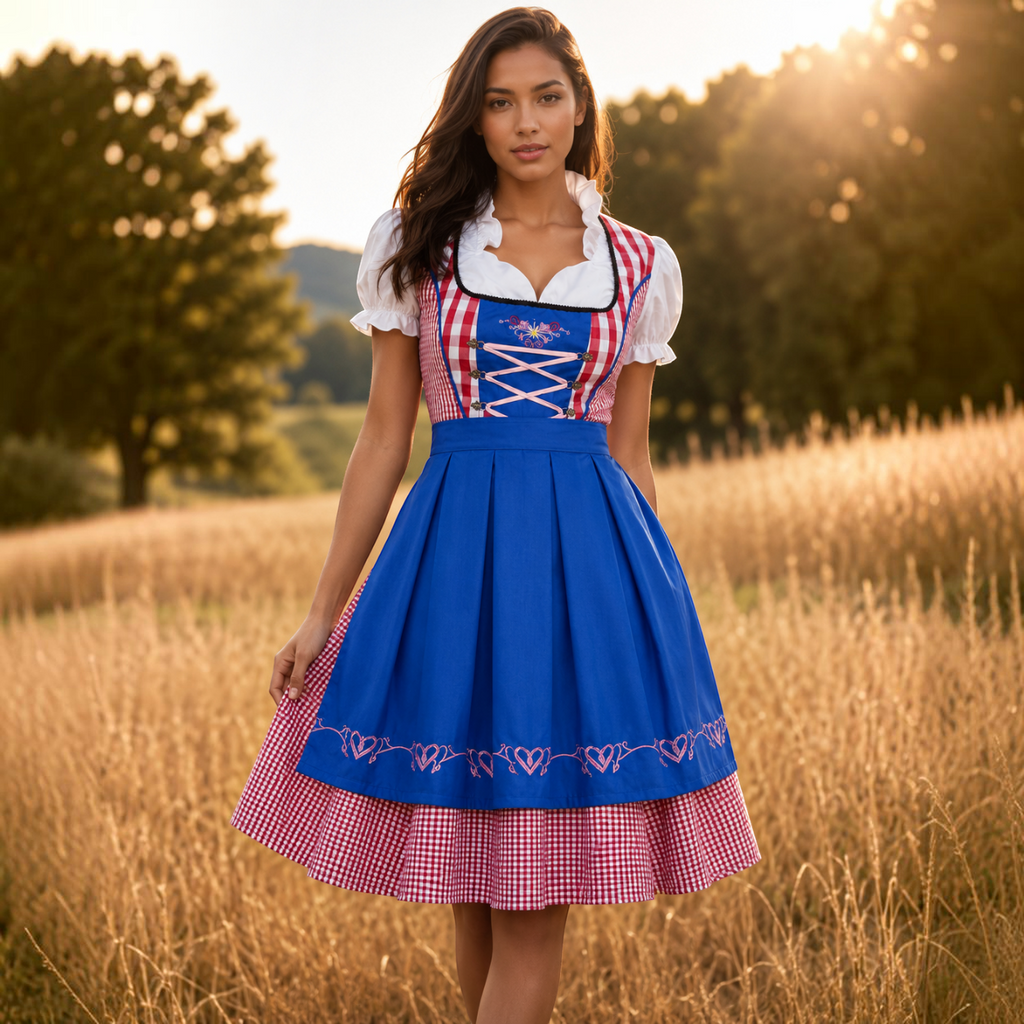 Damski klasyczny kraciasty dirndl na Oktoberfest | Evermont