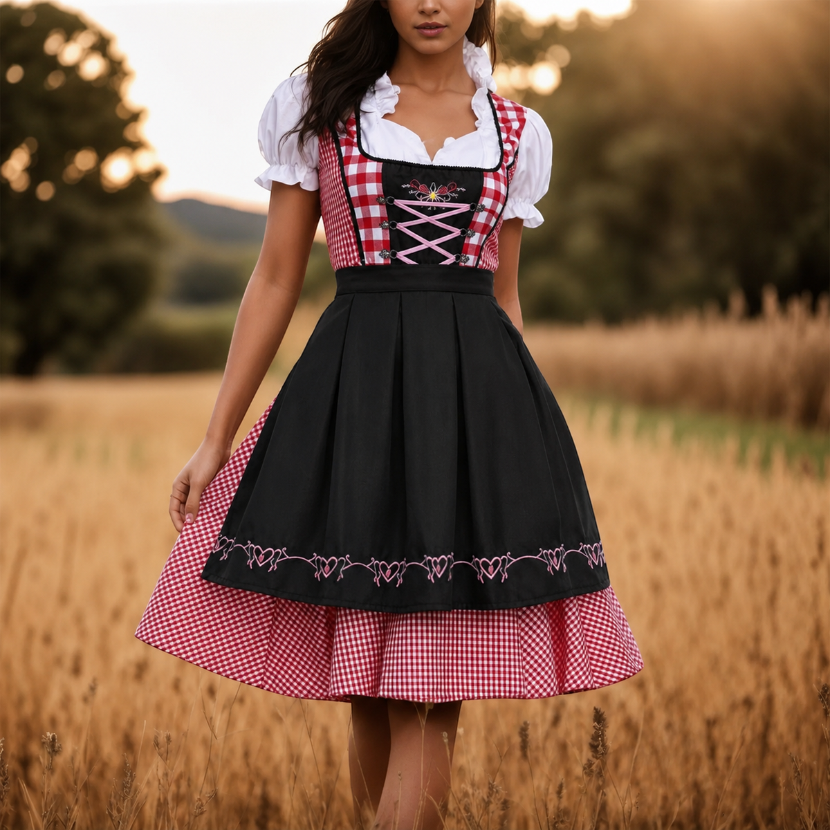 Damski klasyczny kraciasty dirndl na Oktoberfest | Evermont