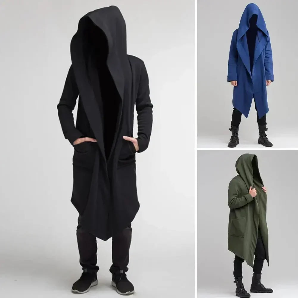 Lang herre hoodie cardigan med hætte åben front løs pasform | Maurice