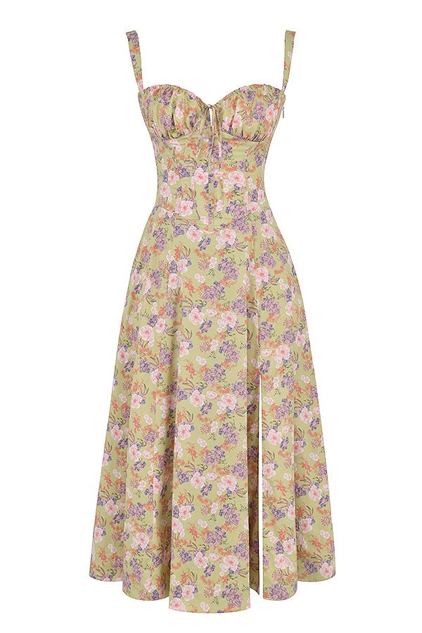 Sukienka midi damska w kwiatowy wzór z regulowanymi ramiączkami – Floravienne