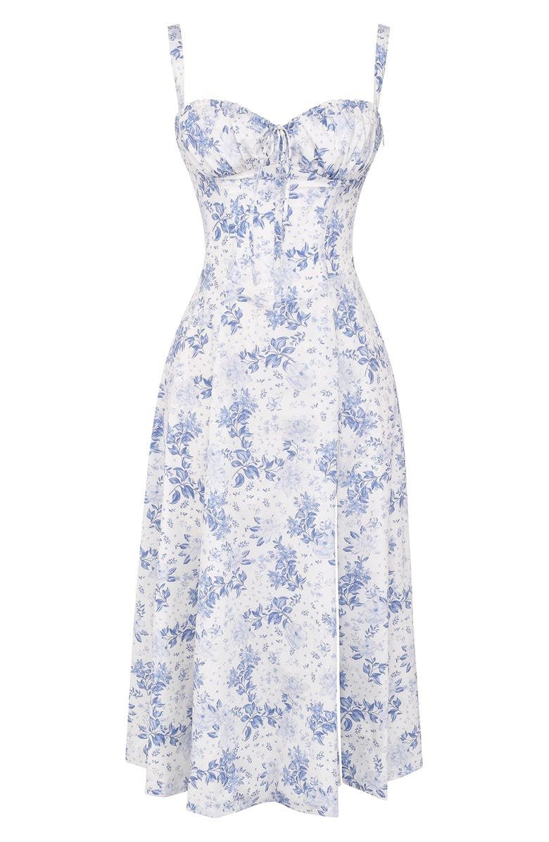 Sukienka midi damska w kwiatowy wzór z regulowanymi ramiączkami – Floravienne