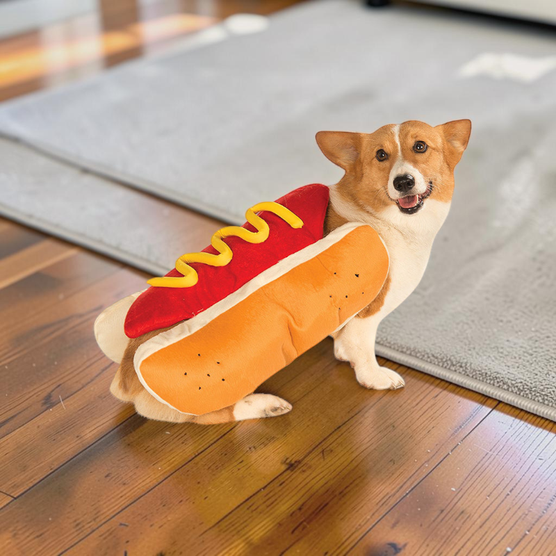 Kostium psa hot doga z miękkiego poliestru na Halloween, zapinany na rzep | Barnabé