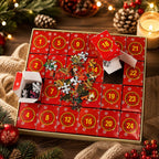 Julepuslespil adventskalender med dekorativt motiv og plakat | Pulucía