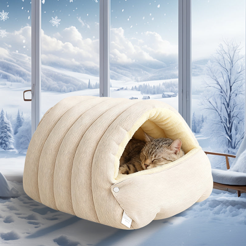 Halvlukket kæledyrsseng i blød plys med justerbar åbning | Mathild