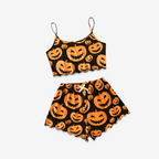 Damski zestaw piżamowy na Halloween Krótka góra Szorty Dynia Szkielet | Celestina