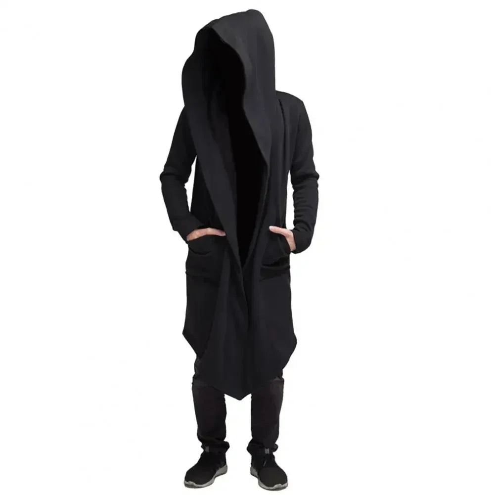 Lang herre hoodie cardigan med hætte åben front løs pasform | Maurice
