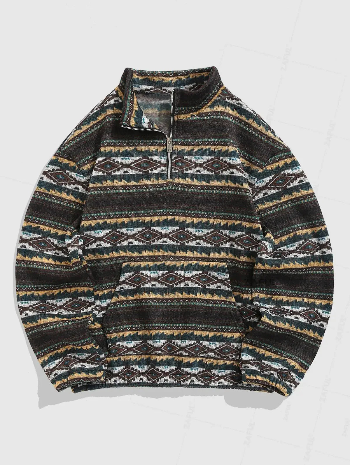 Dzianinowy sweter o oversize’owym kroju z etnicznym wzorem, miękki i wysokiej jakości | Zentaro