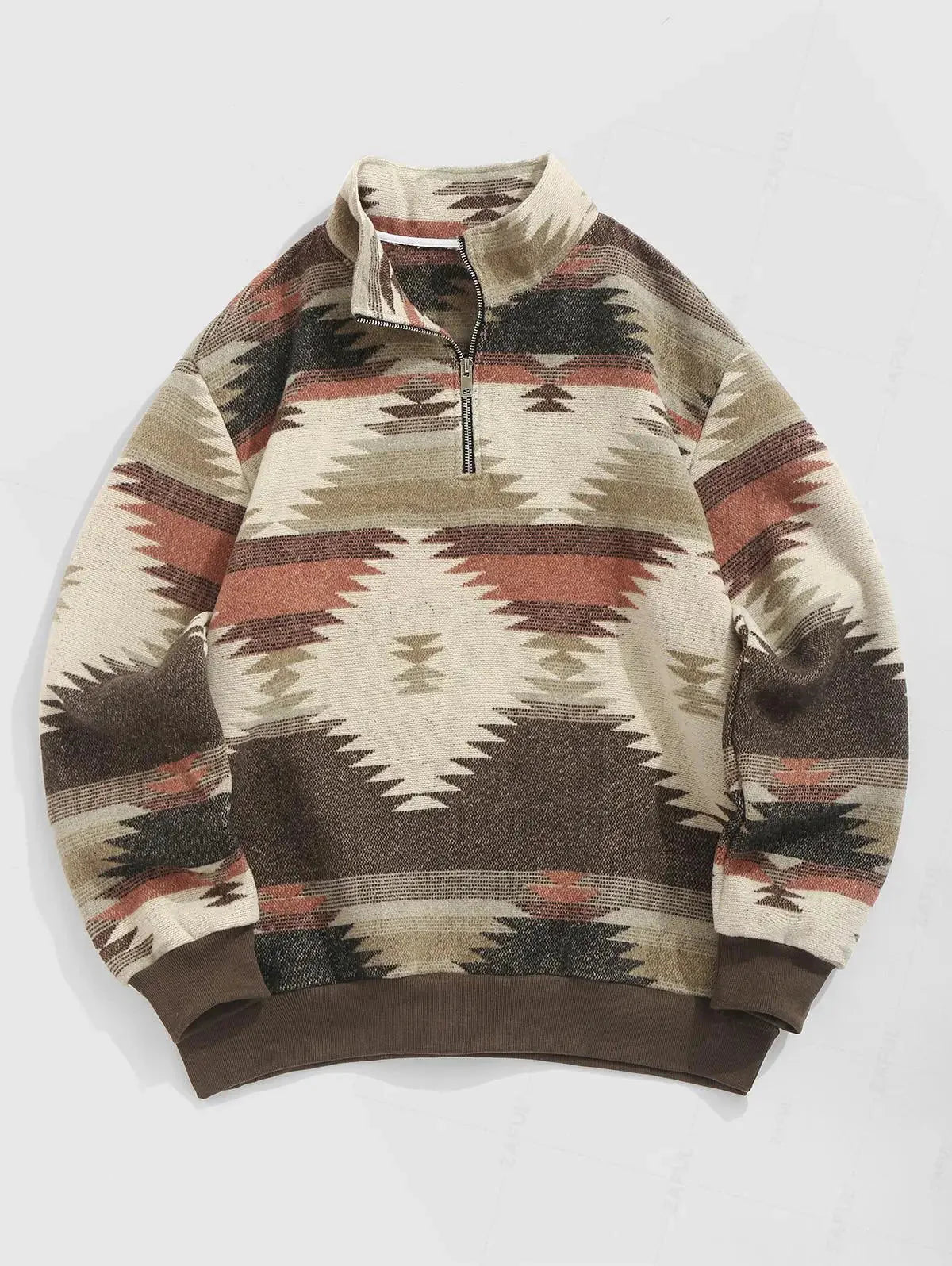 Dzianinowy sweter o oversize’owym kroju z etnicznym wzorem, miękki i wysokiej jakości | Zentaro