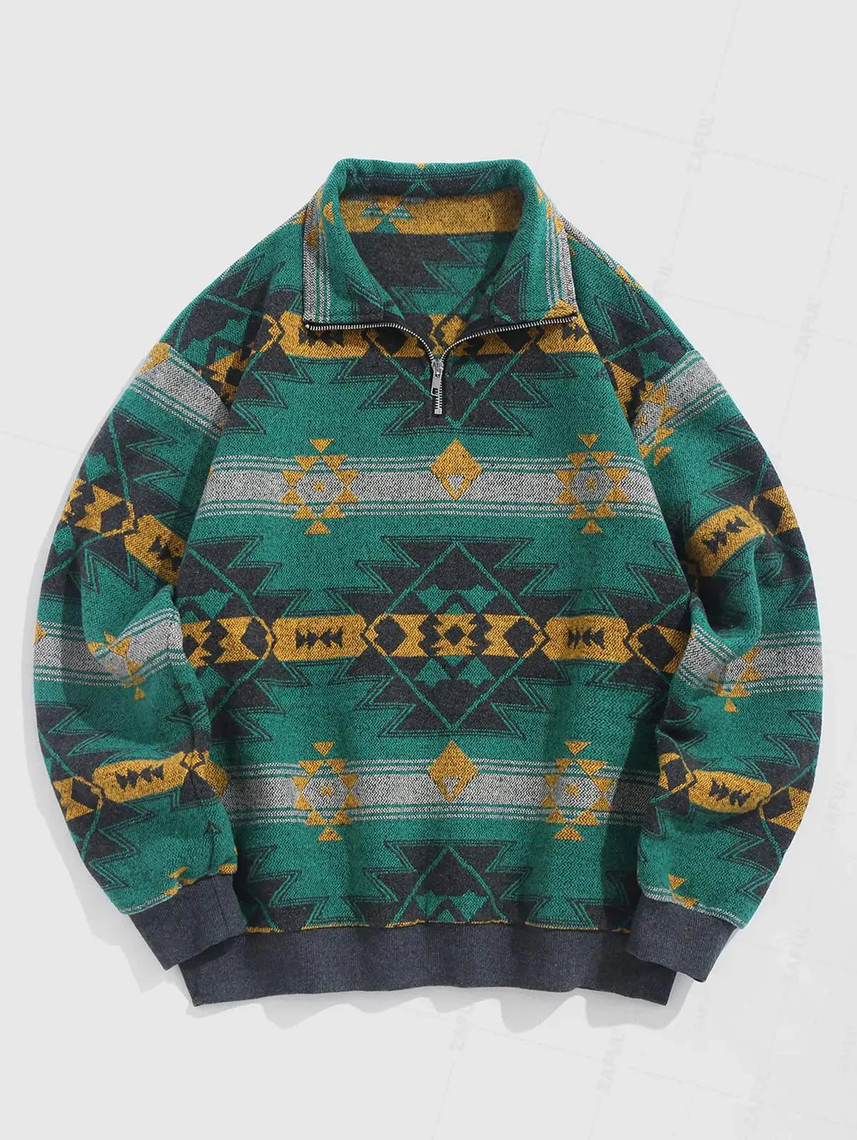 Dzianinowy sweter o oversize’owym kroju z etnicznym wzorem, miękki i wysokiej jakości | Zentaro