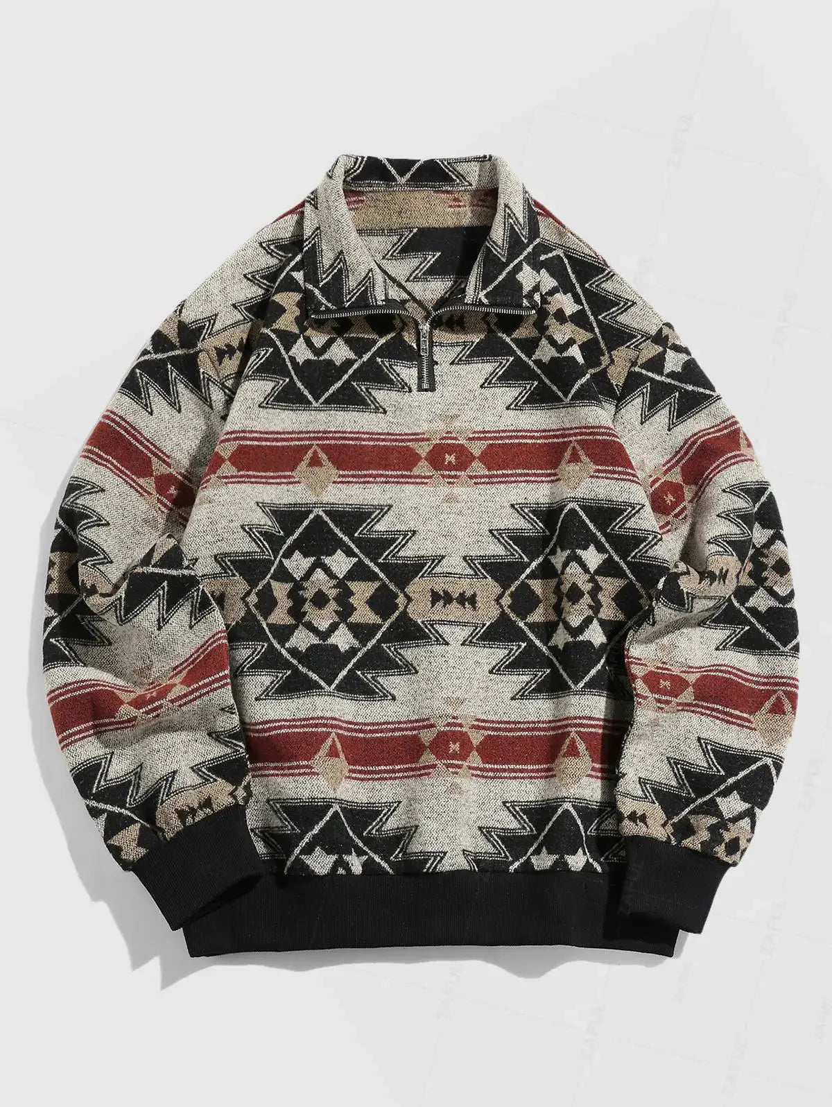 Dzianinowy sweter o oversize’owym kroju z etnicznym wzorem, miękki i wysokiej jakości | Zentaro