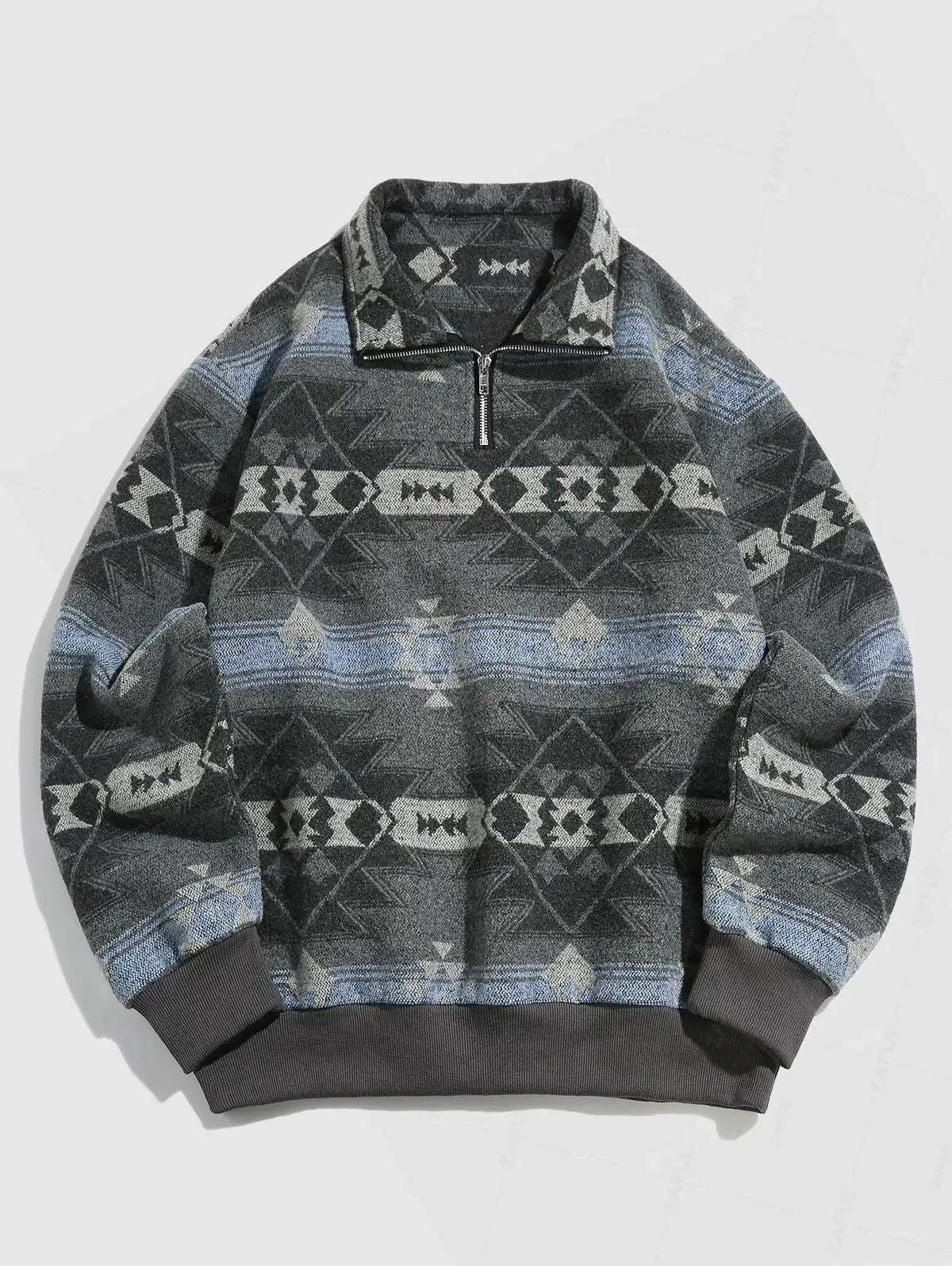 Dzianinowy sweter o oversize’owym kroju z etnicznym wzorem, miękki i wysokiej jakości | Zentaro