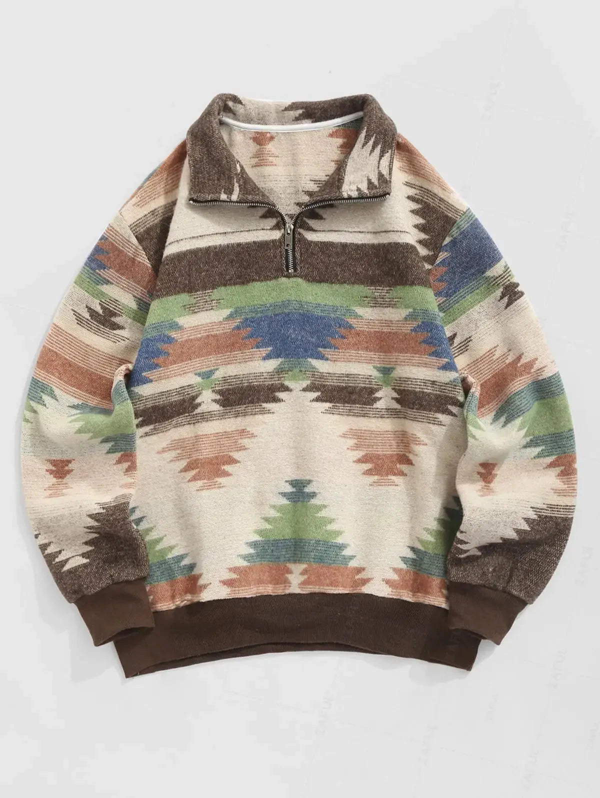 Dzianinowy sweter o oversize’owym kroju z etnicznym wzorem, miękki i wysokiej jakości | Zentaro