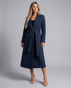 Women's Belted Wool-Blend Long-Line Trench Coat Lapel Overcoat
