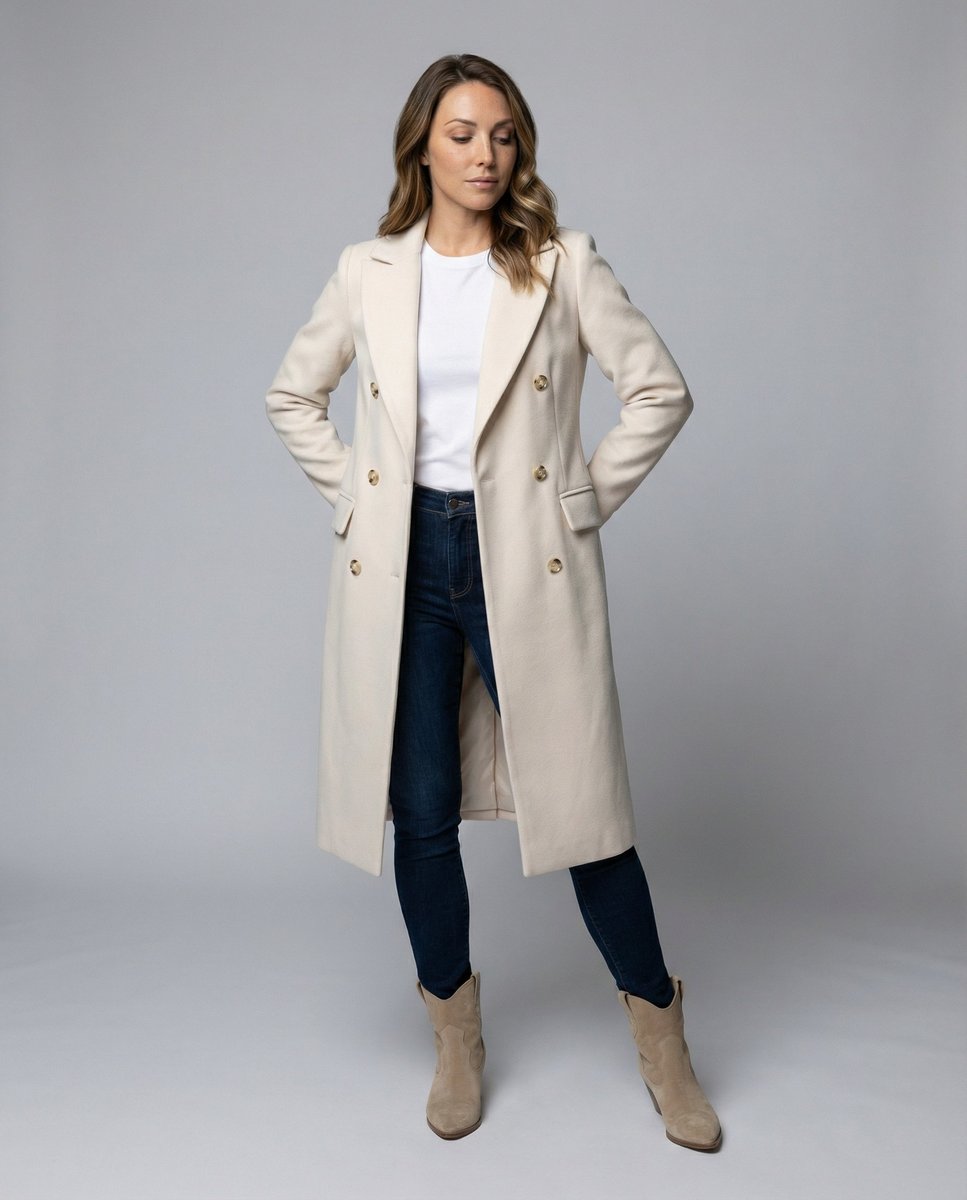 Damefrakke Dobbeltradet Midi Polyester | Victoria