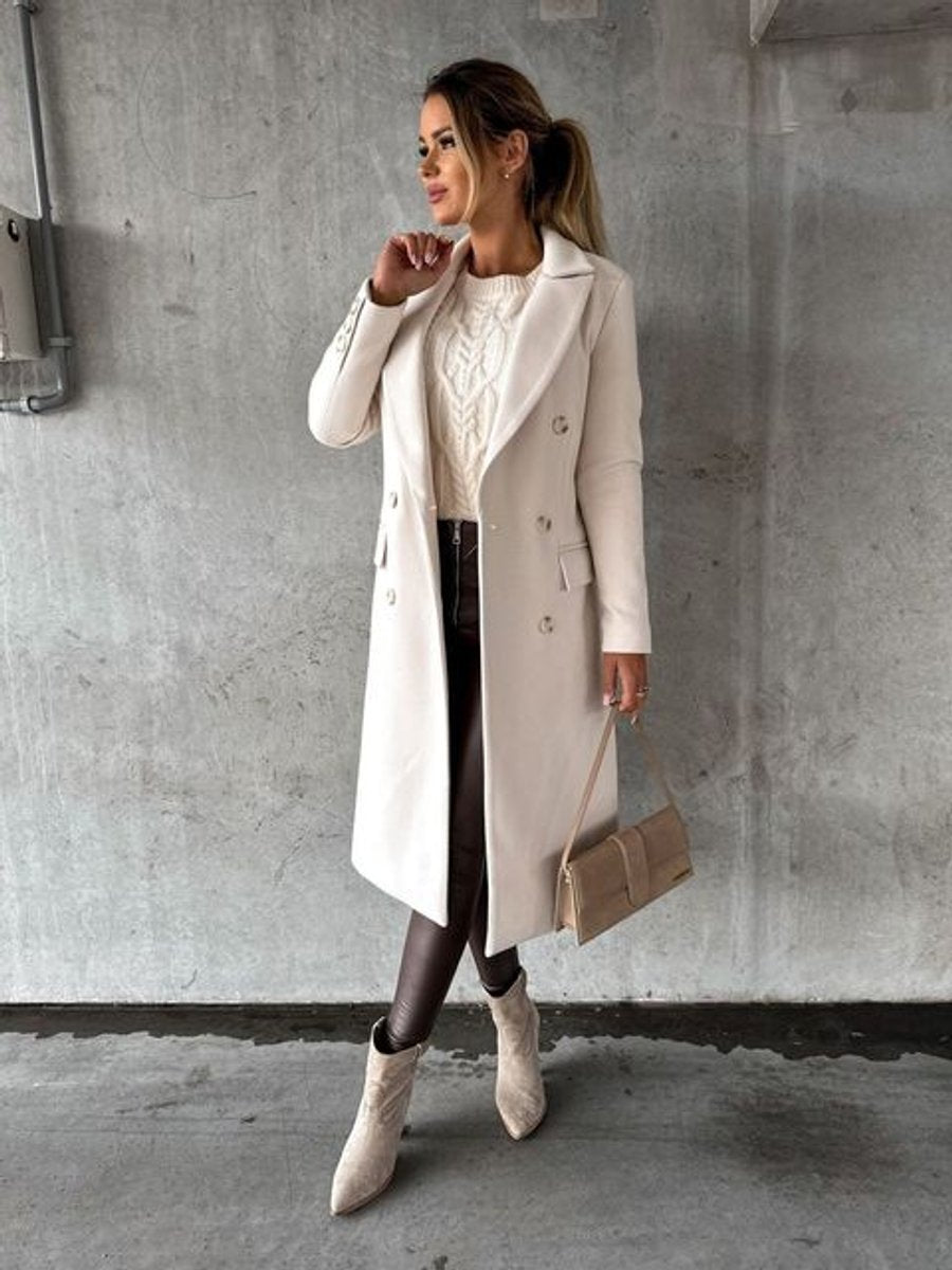 Damefrakke Dobbeltradet Midi Polyester | Victoria