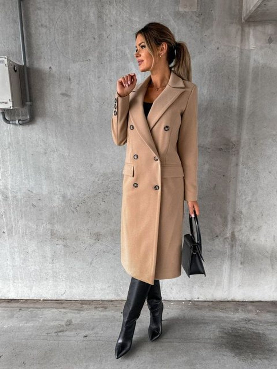 Damefrakke Dobbeltradet Midi Polyester | Victoria