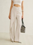 Women's High-Waist Asymmetric Wrap Wide Leg Trousers - Abrikoos