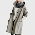 Women's Hooded Water-Repellent Oversized Long Trench Coat - Grijs