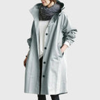 Women's Hooded Water-Repellent Oversized Long Trench Coat - Lichtblauw