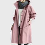 Women's Hooded Water-Repellent Oversized Long Trench Coat - Roze